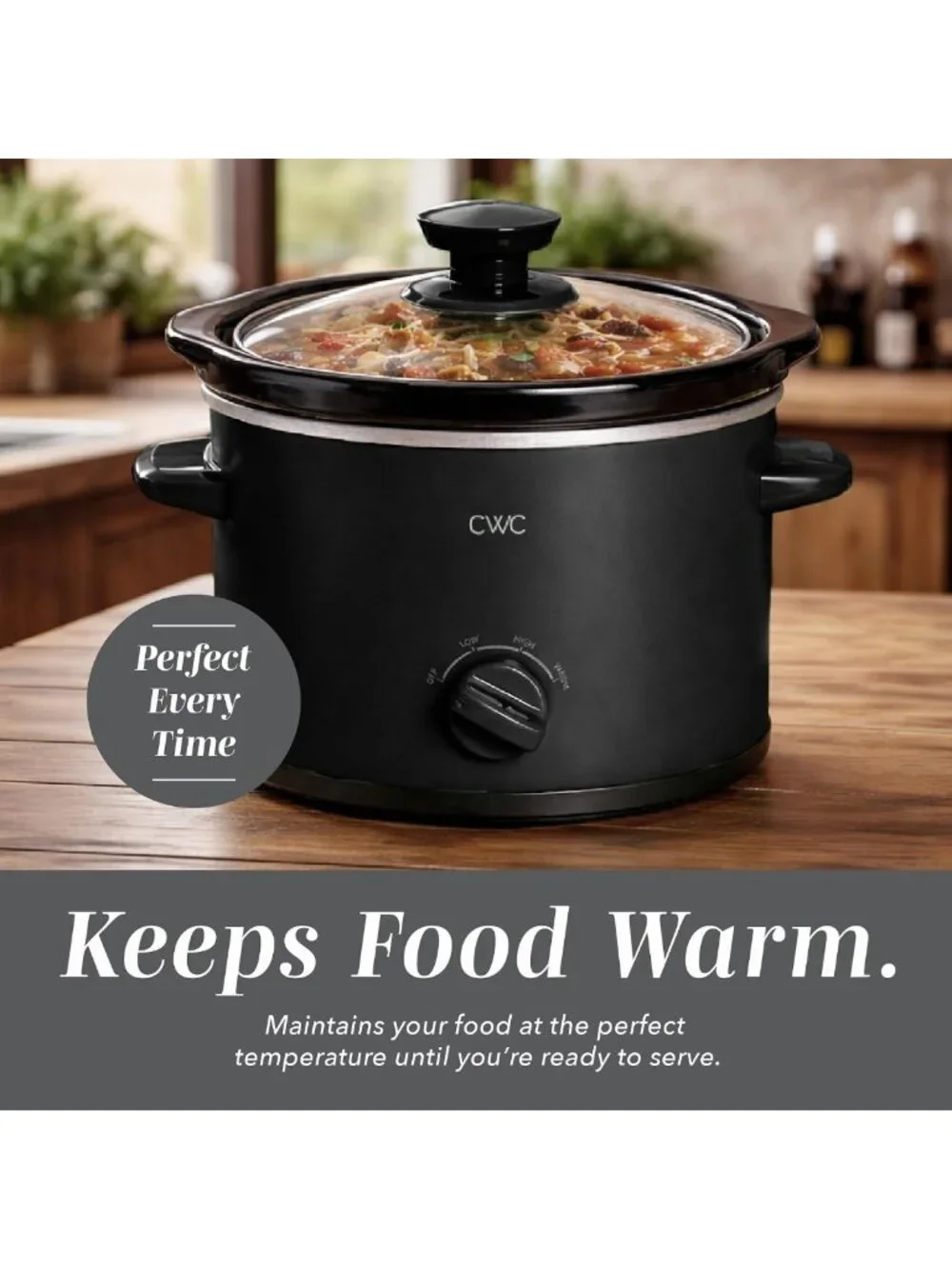 Mini Electric Round Slow Cooker 2QT - Adjustable, Removable Pot, Glass Lid